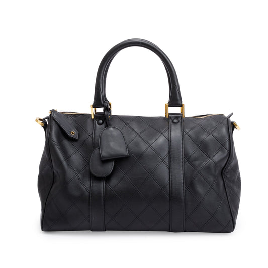 Chanel Black Calfskin Leather Diamond Stitch Boston Bag