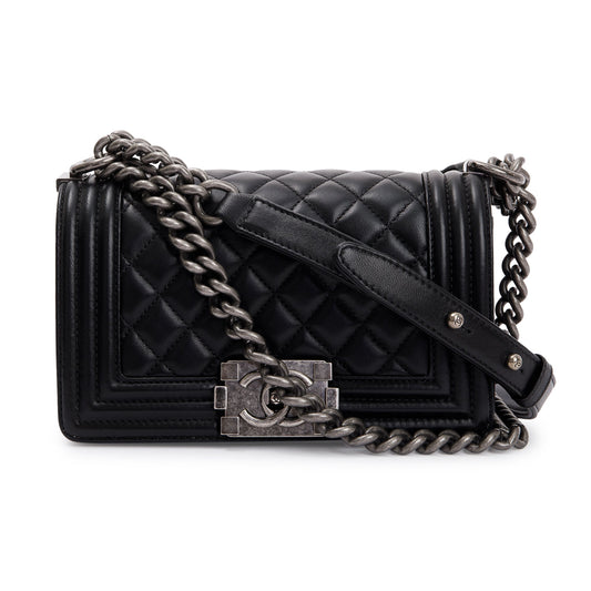 Chanel Black Calfskin Leather Small Boy Bag