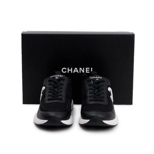 Chanel Black Calfskin Mesh Suede CC Logo Sneakers, Size 41