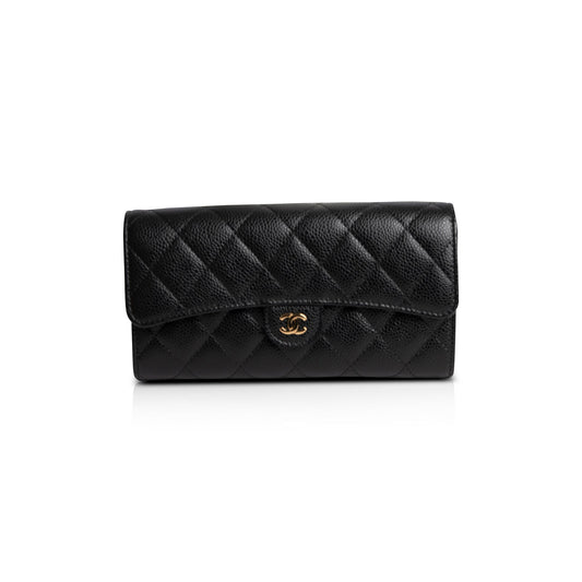 Chanel Black Caviar Classic Long Flap Wallet