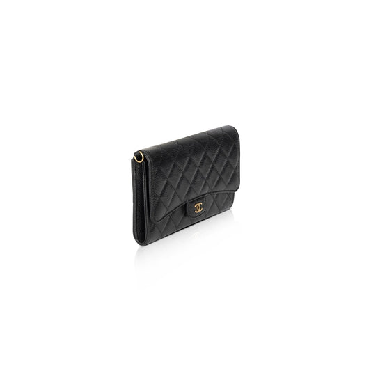 Chanel Black Caviar Detachable Chain Clutch Bag