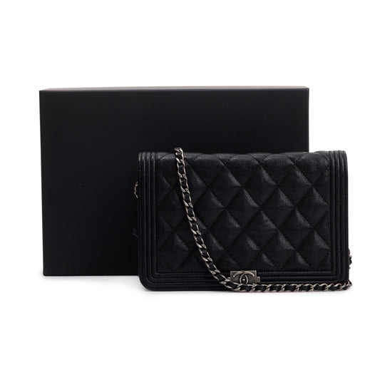 Chanel Black Caviar Leather Boy Wallet on Chain