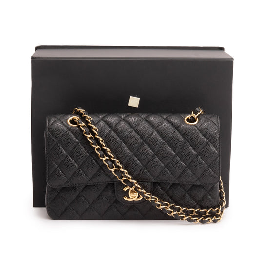 Chanel Black Caviar Leather Classic Medium Double Flap Bag