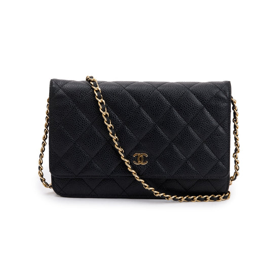 Chanel Black Caviar Leather Classic Wallet on Chain
