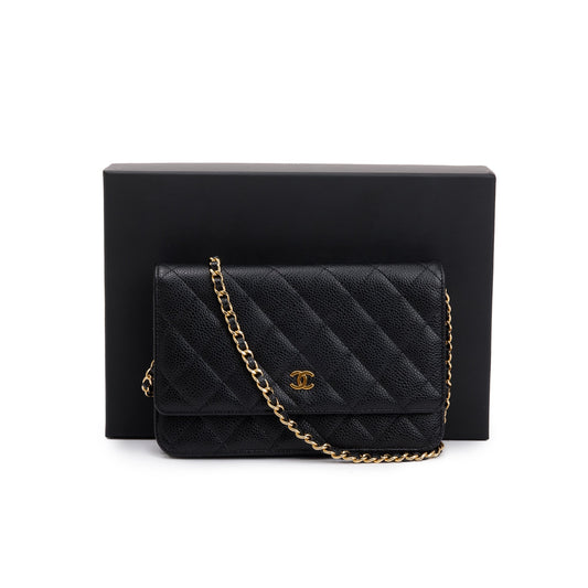 Chanel Black Caviar Leather Classic Wallet on Chain