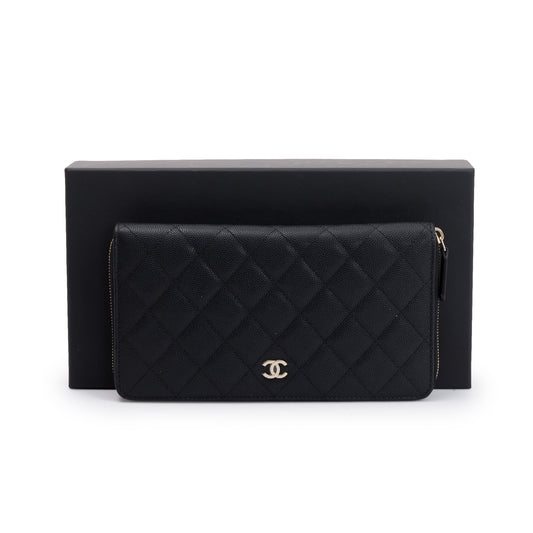 Chanel Black Caviar Leather Large Zip Around Organizer Wallet
