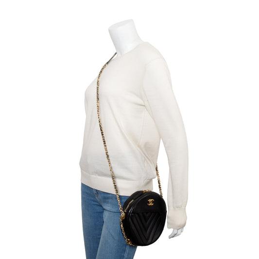 Chanel Black Chevron Leather Round as Earth Crossbody Bag