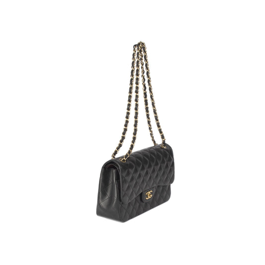 Chanel Black Lambskin Classic Jumbo Double Flap Bag