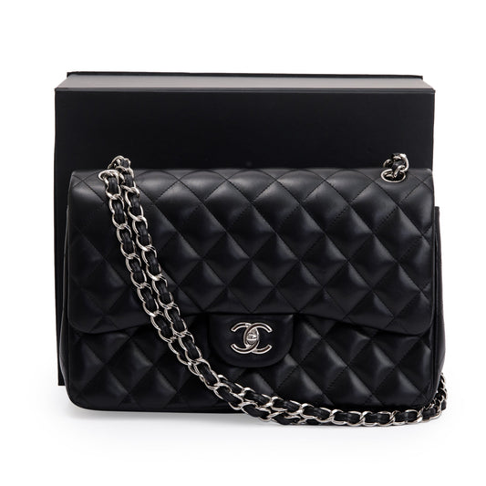 Chanel Black Lambskin Classic Jumbo Double Flap Bag