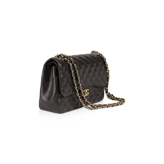 Chanel Black Lambskin Classic Jumbo Double Flap Bag