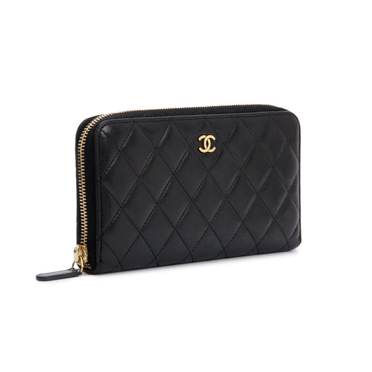 Chanel Black Lambskin Classic Long Zipped Wallet