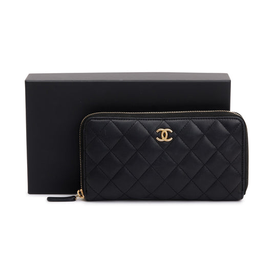 Chanel Black Lambskin Classic Long Zipped Wallet