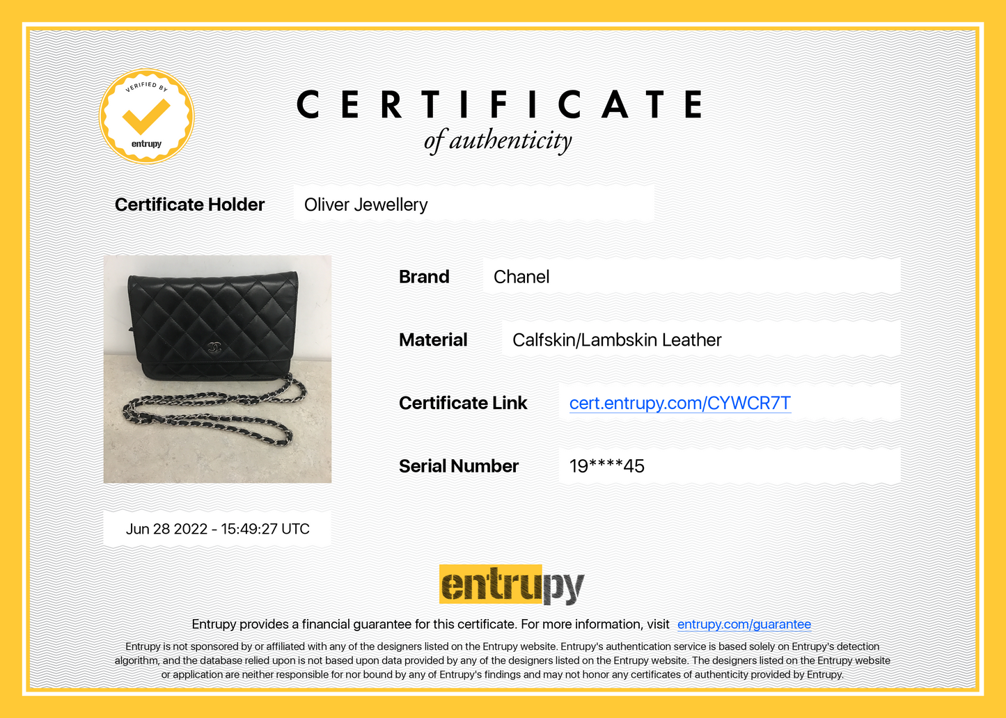 Chanel Black Lambskin Classic Wallet on Chain
