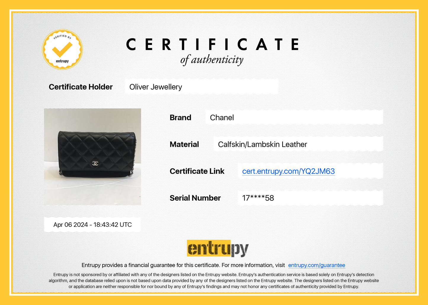 Chanel Black Lambskin Leather Classic Wallet on Chain
