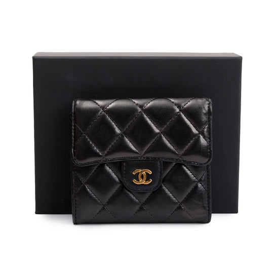 Chanel Black Lambskin Leather Compact Wallet