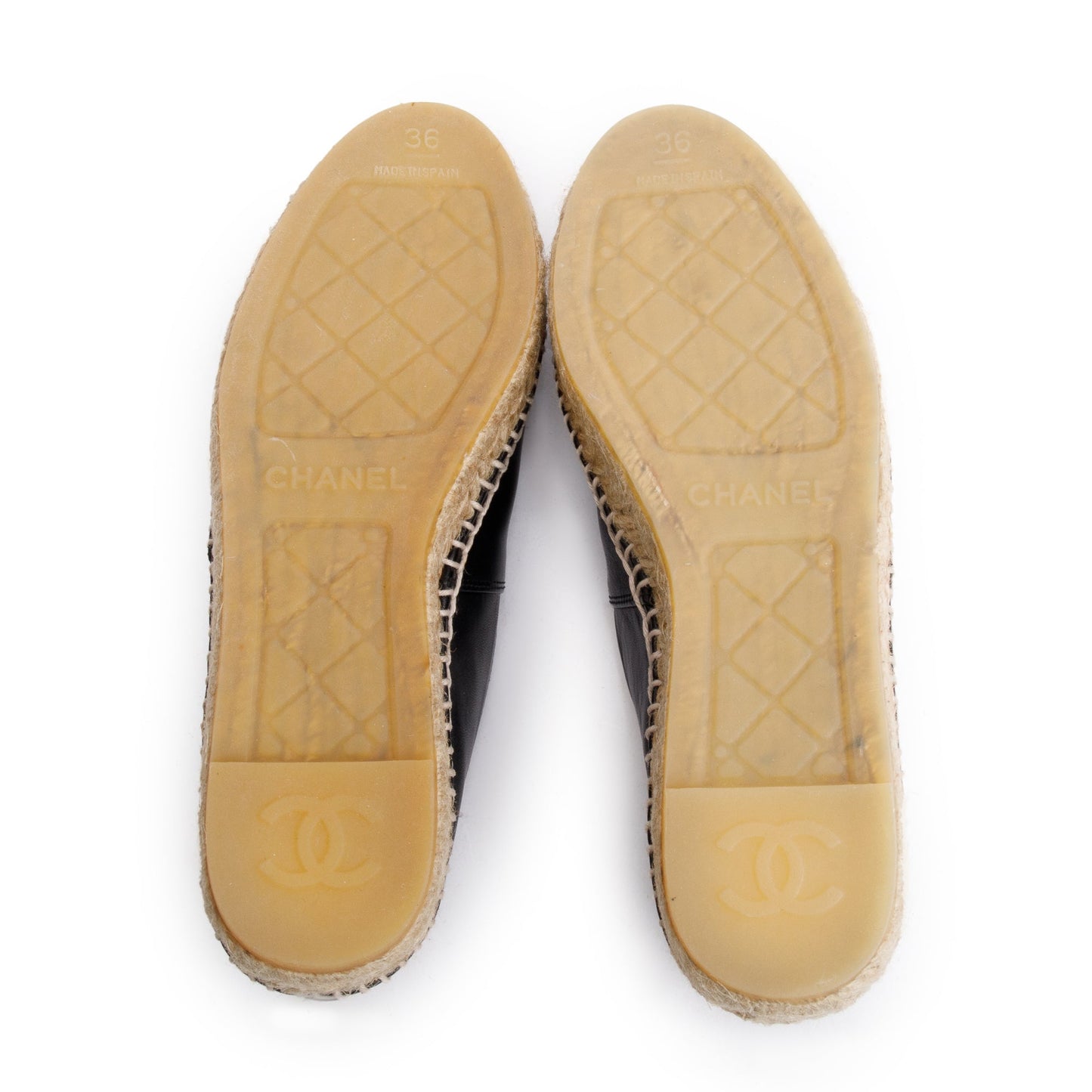 Chanel Black Lambskin Leather Interlocking CC Logo Espadrilles, Size 36