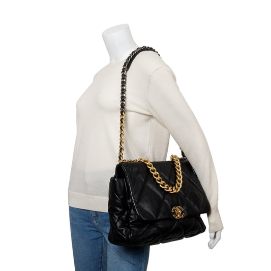 Chanel Black Lambskin Leather Maxi 19 Flap Bag
