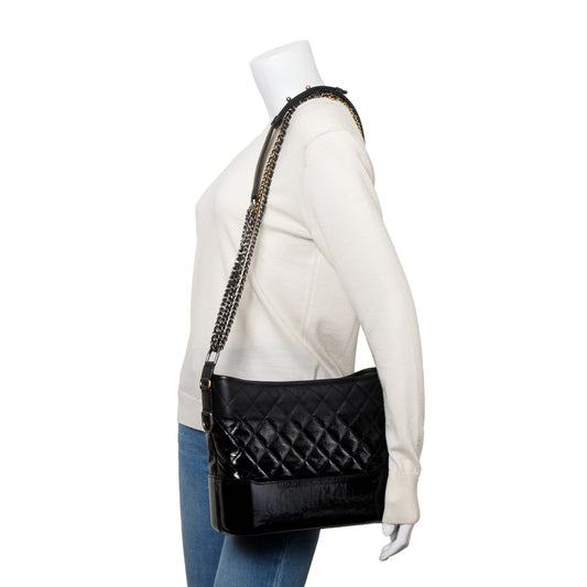 Chanel Black Patent Goatskin Leather Medium Gabrielle Hobo