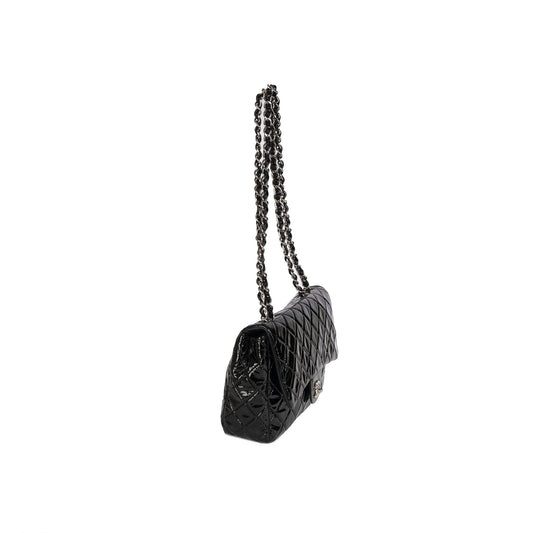 Chanel Black Patent Leather Classic Jumbo Single Flap Bag