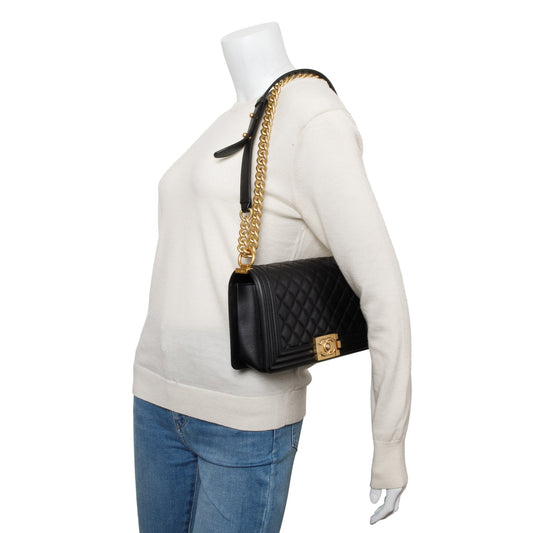 Chanel Black Quilted Calfskin Leather Medium Boy Bag