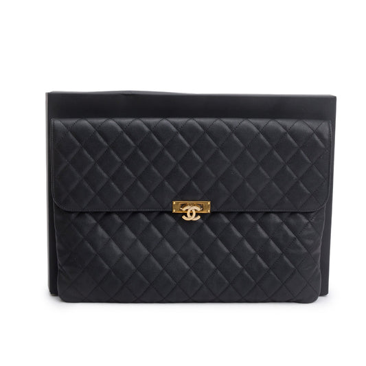 Chanel Black Quilted Caviar Leather Golden Class O-Case Clutch