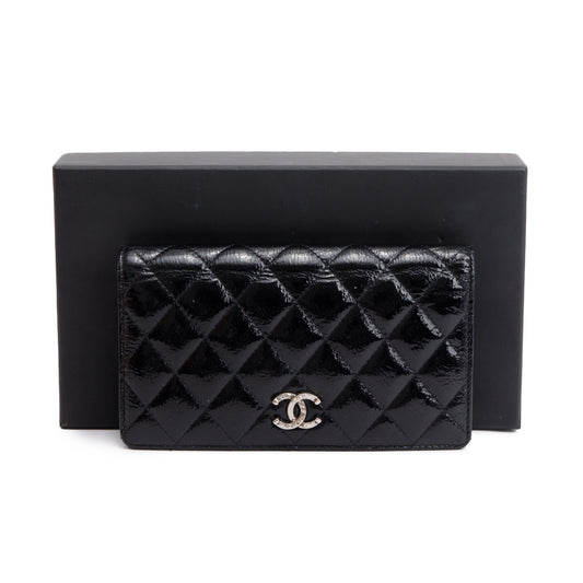 Chanel Black Quilted Patent Leather Brilliant Yen Wallet