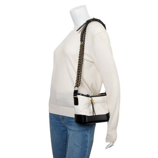 Chanel Black & White Aged Calfskin Leather Small Gabrielle Hobo