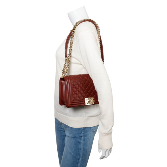 Chanel Burgundy Quilted Lambskin Medium Boy Bag