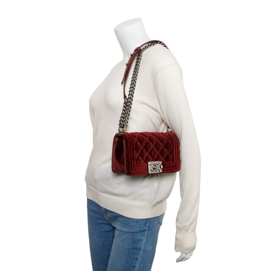 Chanel Burgundy Quilted Velvet Small Boy Bag