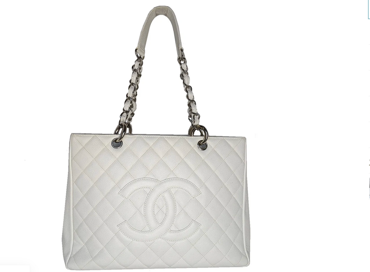 Luxury Chanel White Quilted Caviar Grand Shopper Tote GST