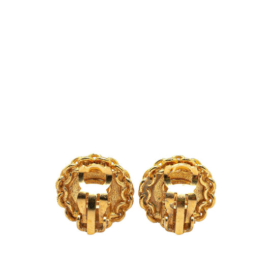 Chanel Gold Plated CC Round Clip On Earrings