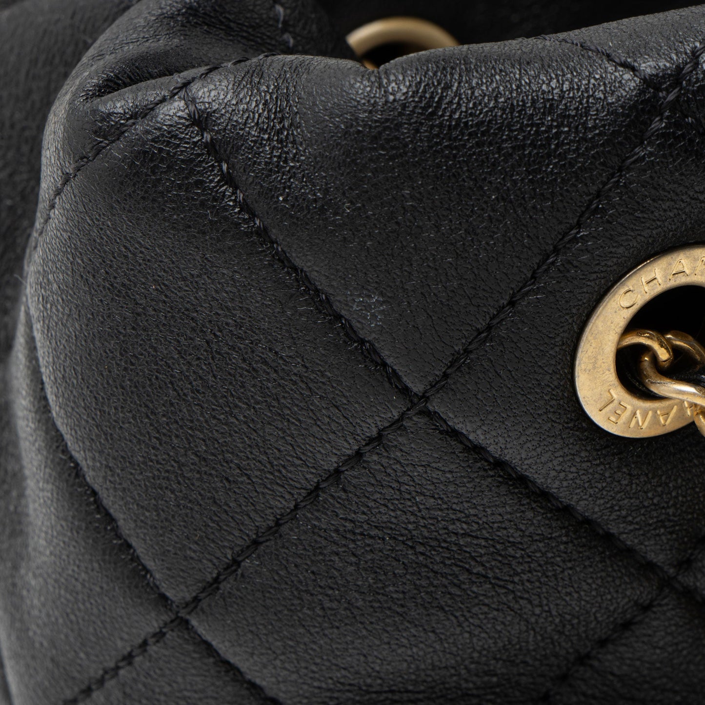 Chanel Lambskin Pearl Crown Drawstring Bucket Bag