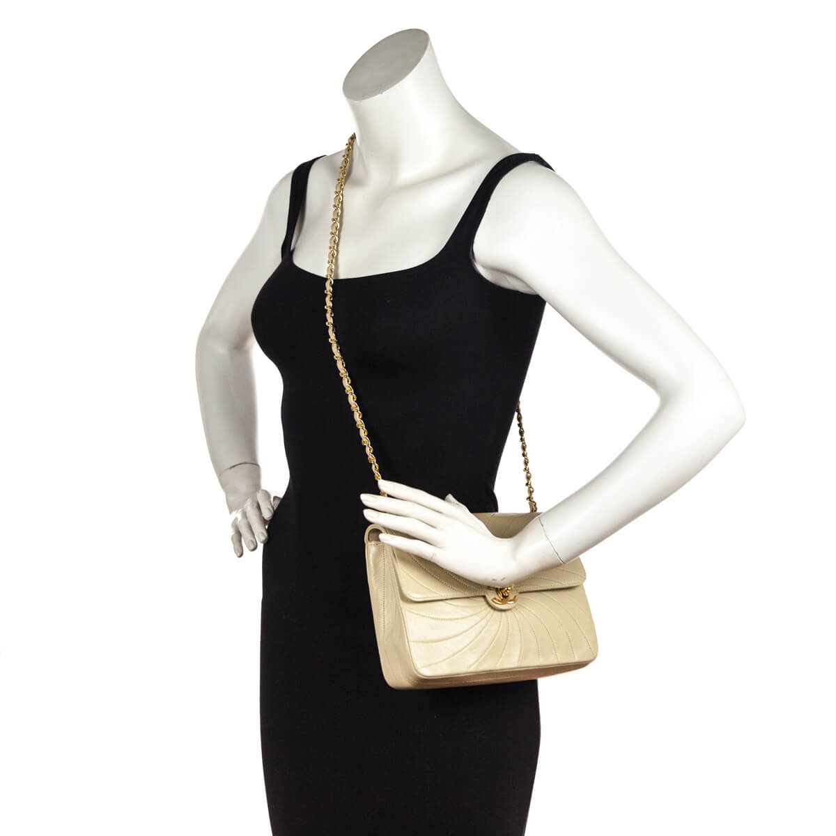 Chanel Beige Spiral Quilted Calfskin Vintage Mini Chain Bag