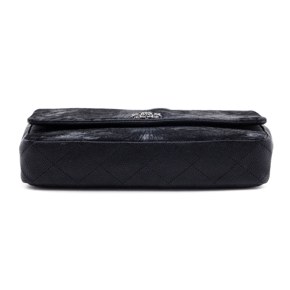 Chanel Black & Silver Metallic Velvet & Quilted Caviar Flap Bag