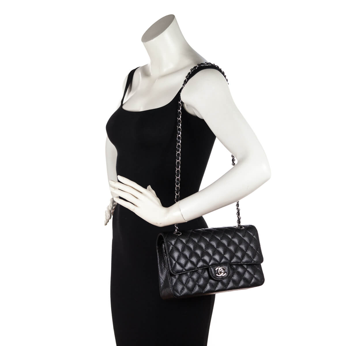 Chanel Black Quilted Caviar Medium Classic Double Flap Bag