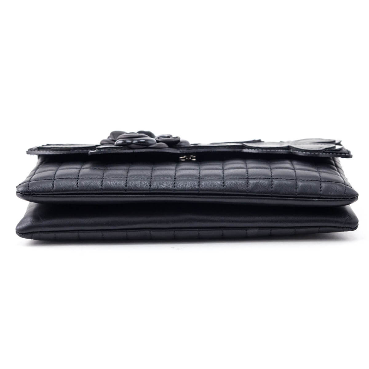 Chanel Black Quilted Lambskin Chocolate Bar Camellia No. 5 Pochette