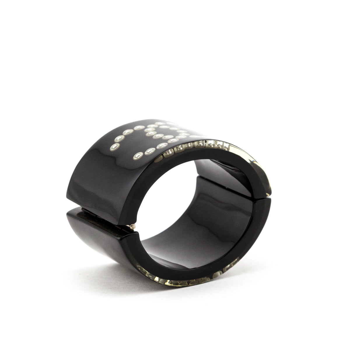 Chanel Black Resin Pearl CC Bangle Cuff