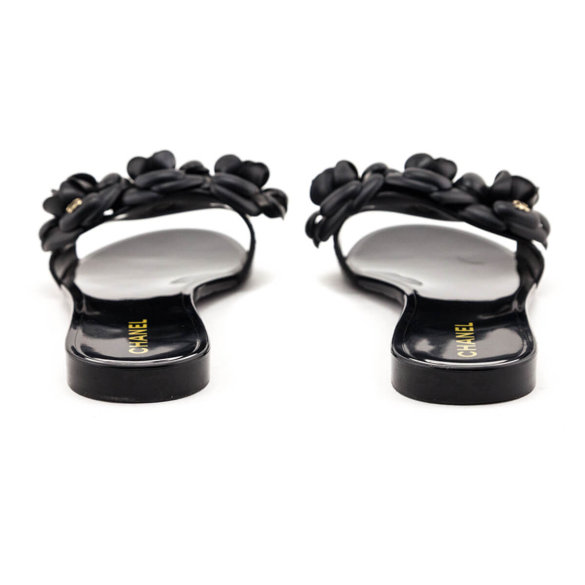 Chanel Black Rubber Camellia Slide Sandals Size US 10 | EU 40