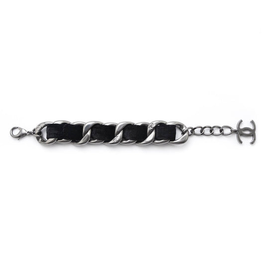 Chanel Black Velvet Curb Link CC Bracelet