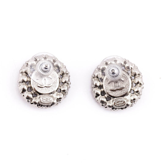 Chanel Black & Crystal CC Stud Earrings