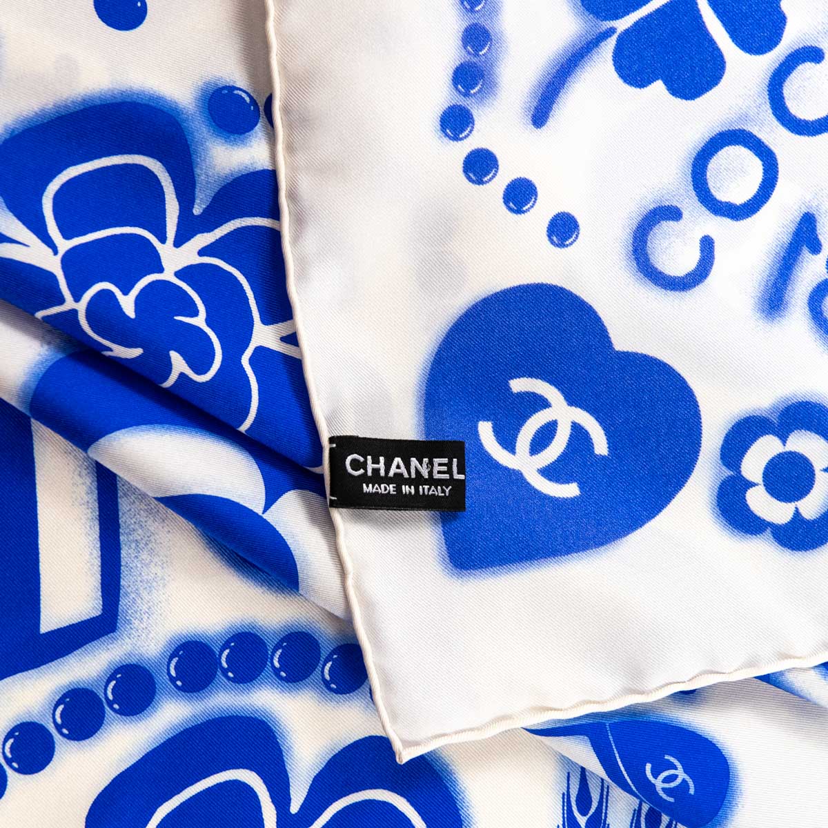 Chanel Blue Silk CC Icon Scarf