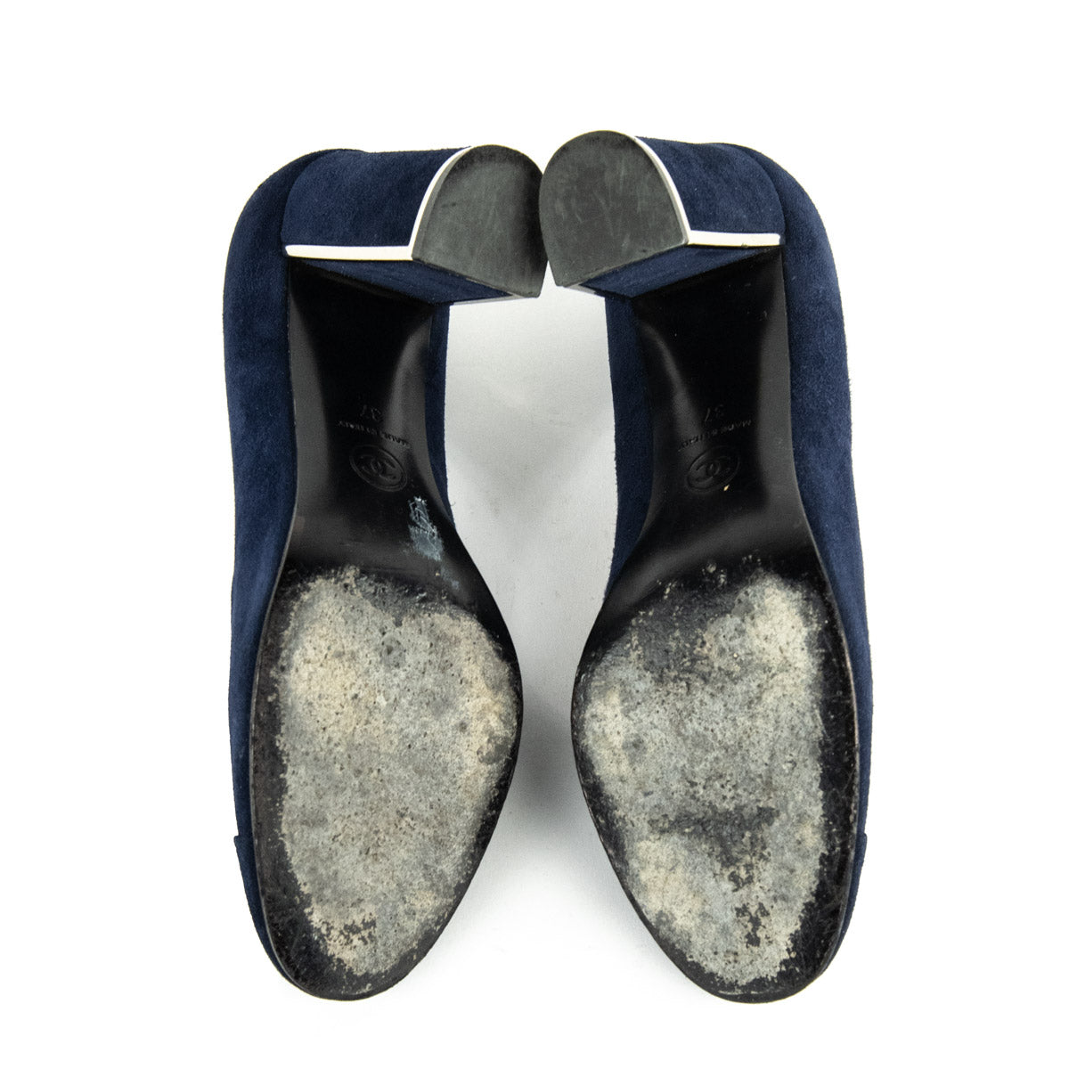 Chanel Blue Suede Block Heel Pumps Size US 7 | EU 37