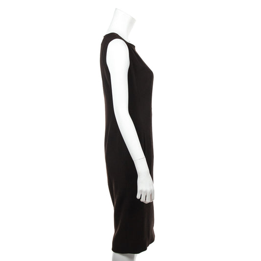 Chanel Brown Wool Crepe Sleeveless Dress Size S
