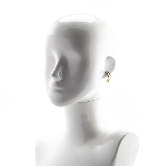 Chanel Gold Tone CC Faux Pearl Drop Earrings