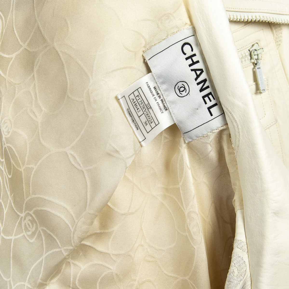 Chanel Ivory Lambskin CC Moto Jacket Size S | FR 38