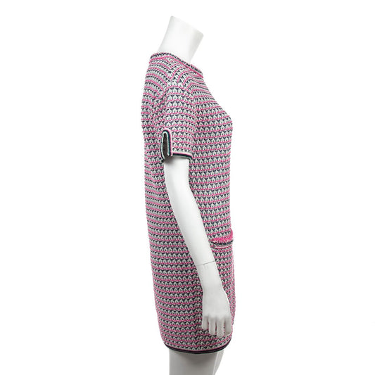 Chanel Pink & White Knit Mini Sleeve Dress Size M | FR 40