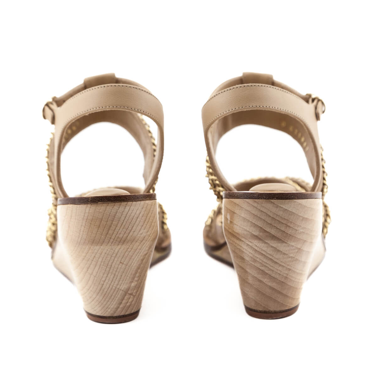 Chanel Tan Chain Accent CC Wedge Sandals Size US 7 | EU 37