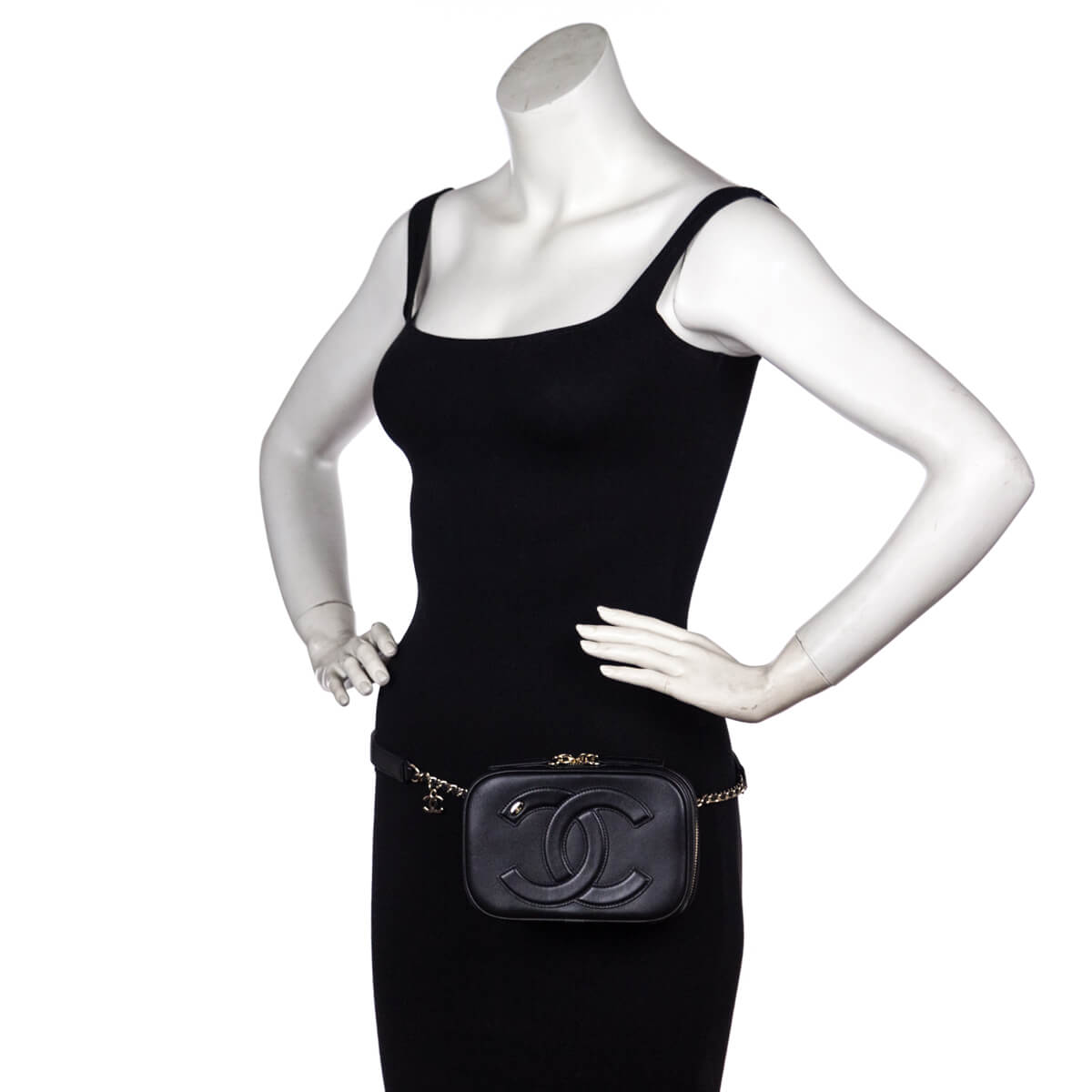 Chanel Black Lambskin CC Mania Waist Bag