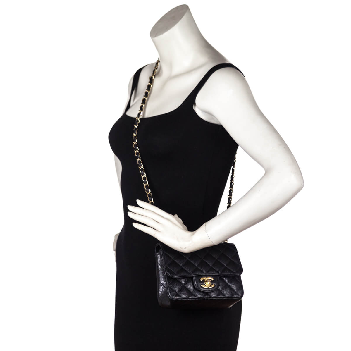 Chanel Black Quilted Caviar Mini Square Flap Bag