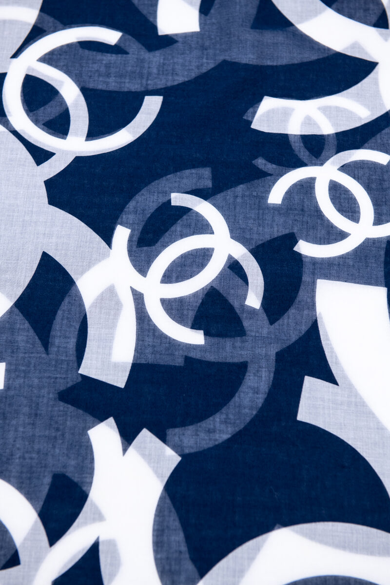 Chanel Navy & White Cotton CC Printed Pareo